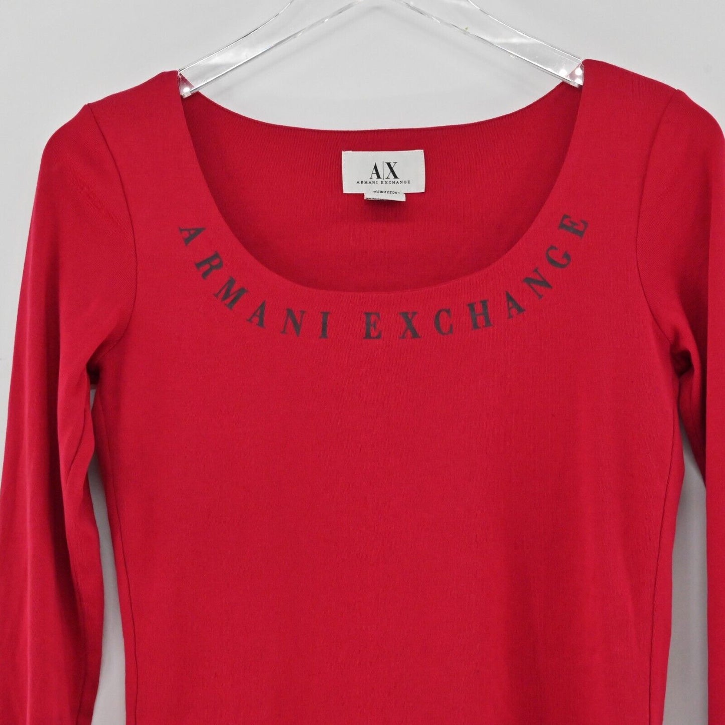 Vtg ARMANI EXCHANGE Top Womens Size M Red Long Sleeve Spellout Cotton Holiday