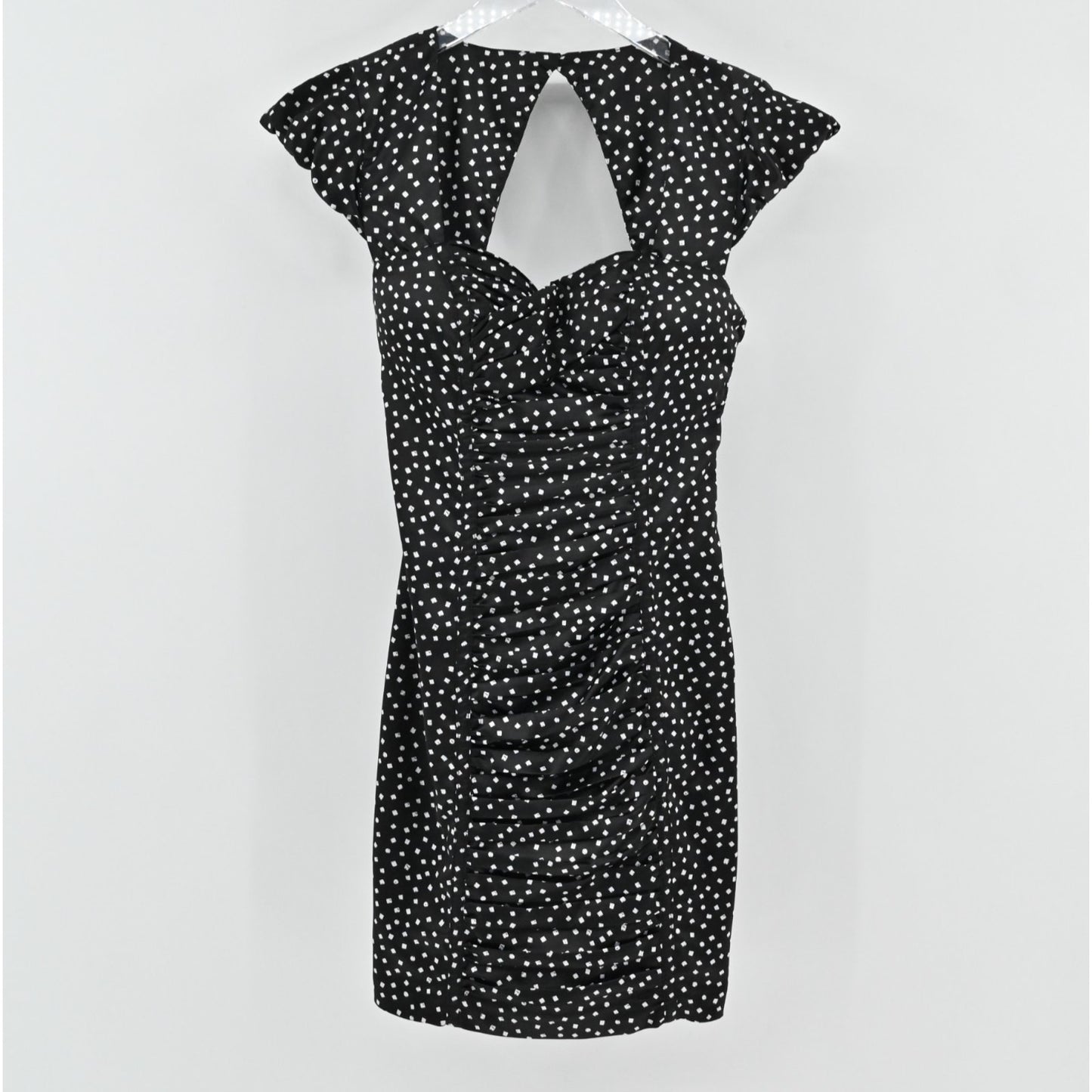 Vtg Y2k Guess Pin Up Dress Size 0 Rockabilly Polka Dot Retro Black White Ruched