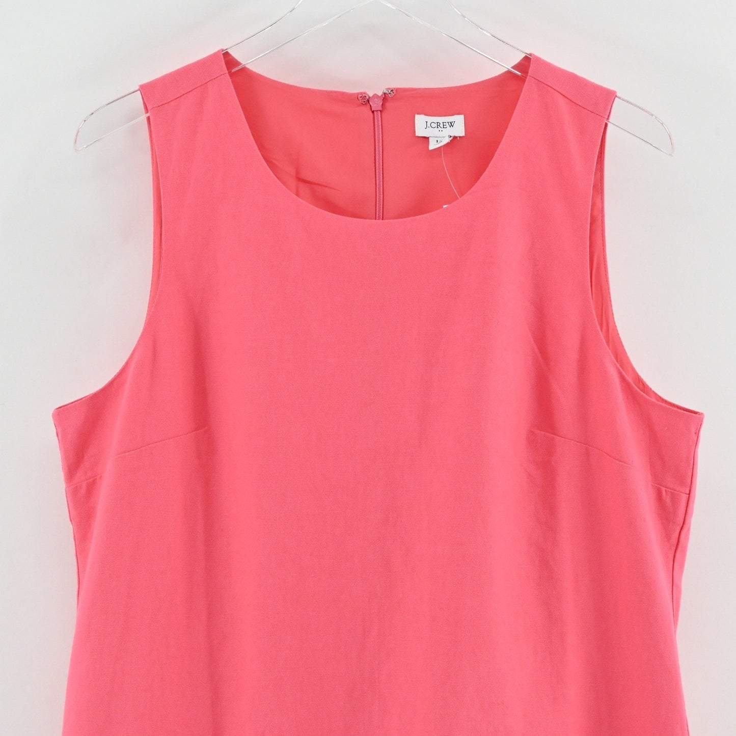 J Crew Scalloped Hem Dress Size 14 Coral Pink Shift Sleeveless Linen Minimalist