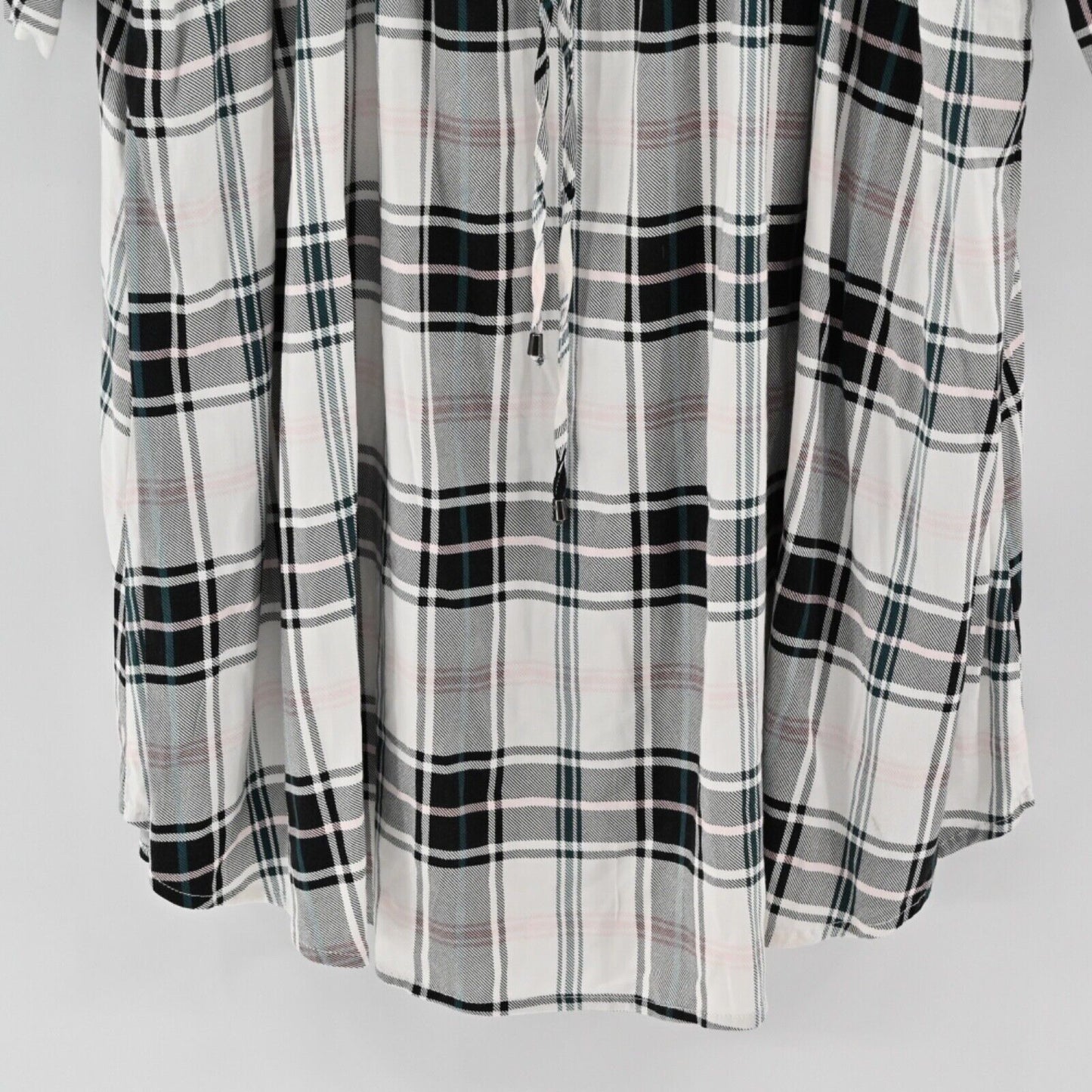 TORRID Dress Womens Size 2X White Plaid Shirt Challis Zip Front Drawstring Waist
