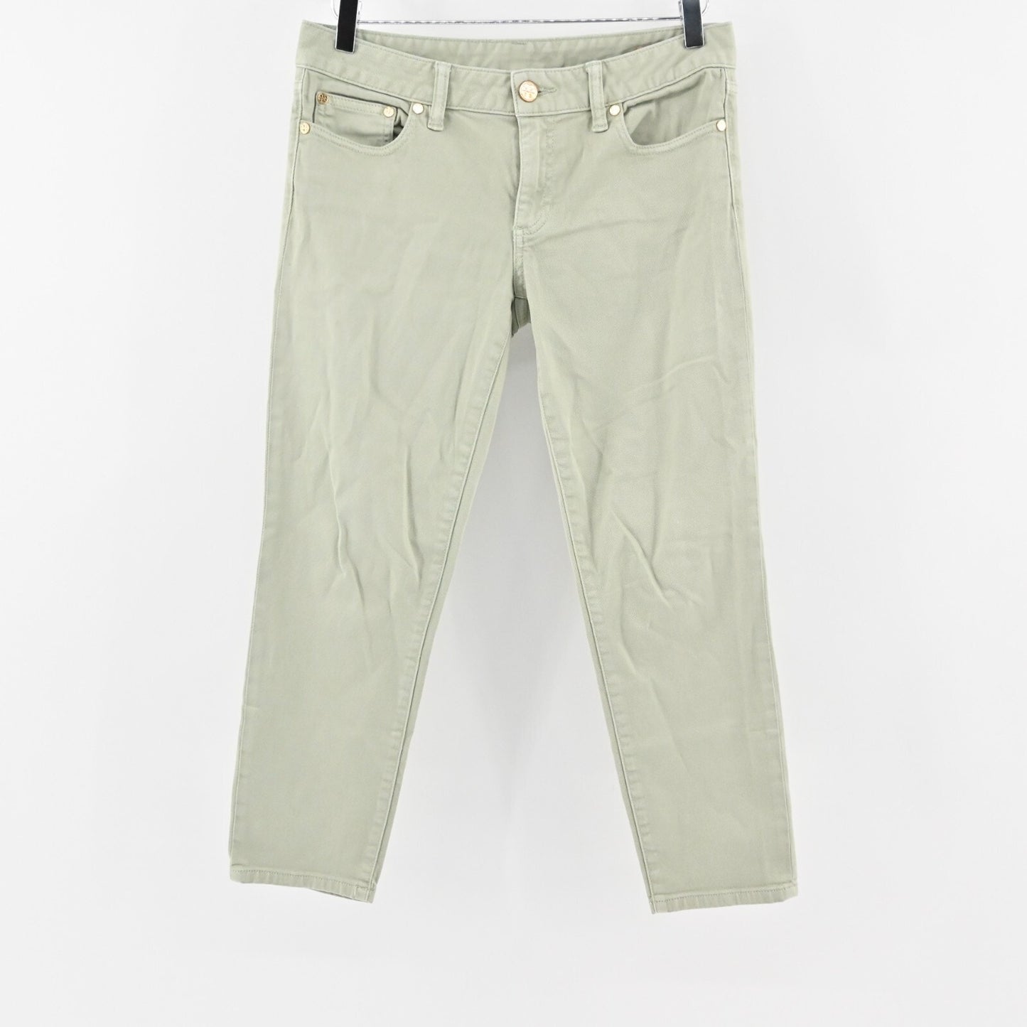 Tory Burch Jeans Womens Size 28 Alexa Cropped Skinny Leg Green Mid Rise Denim