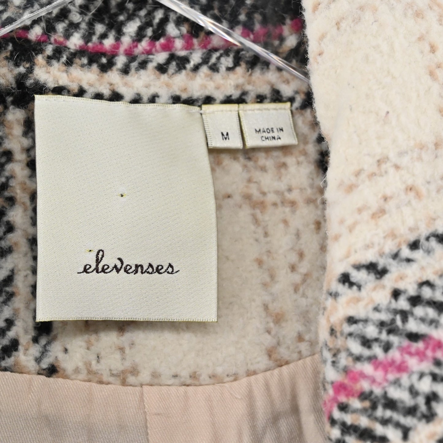 Anthropologie Womens Plaid Jacket Size M Wool Blend Pink Beige Coat Elevenses