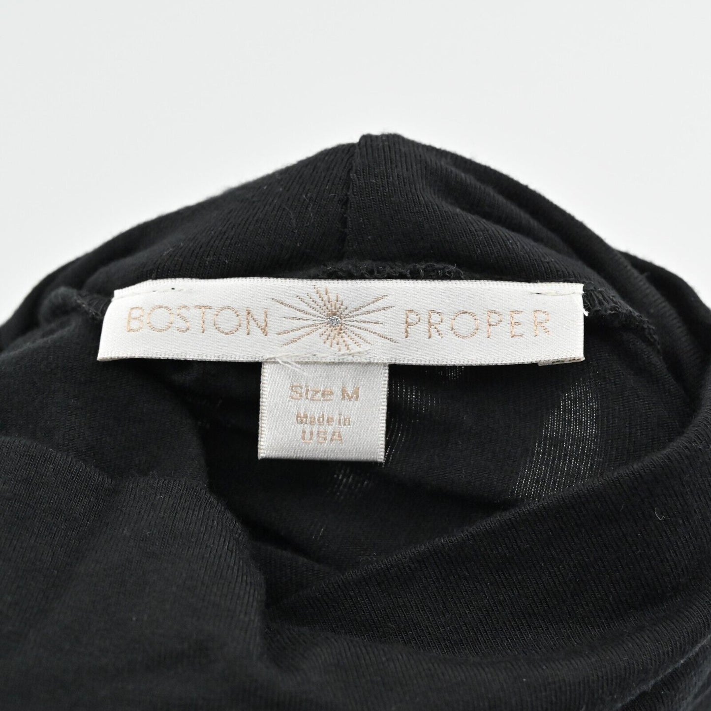 BOSTON PROPER Top Womens Size M Ruched Black Sheer Sleeve Mock Neck Stretch
