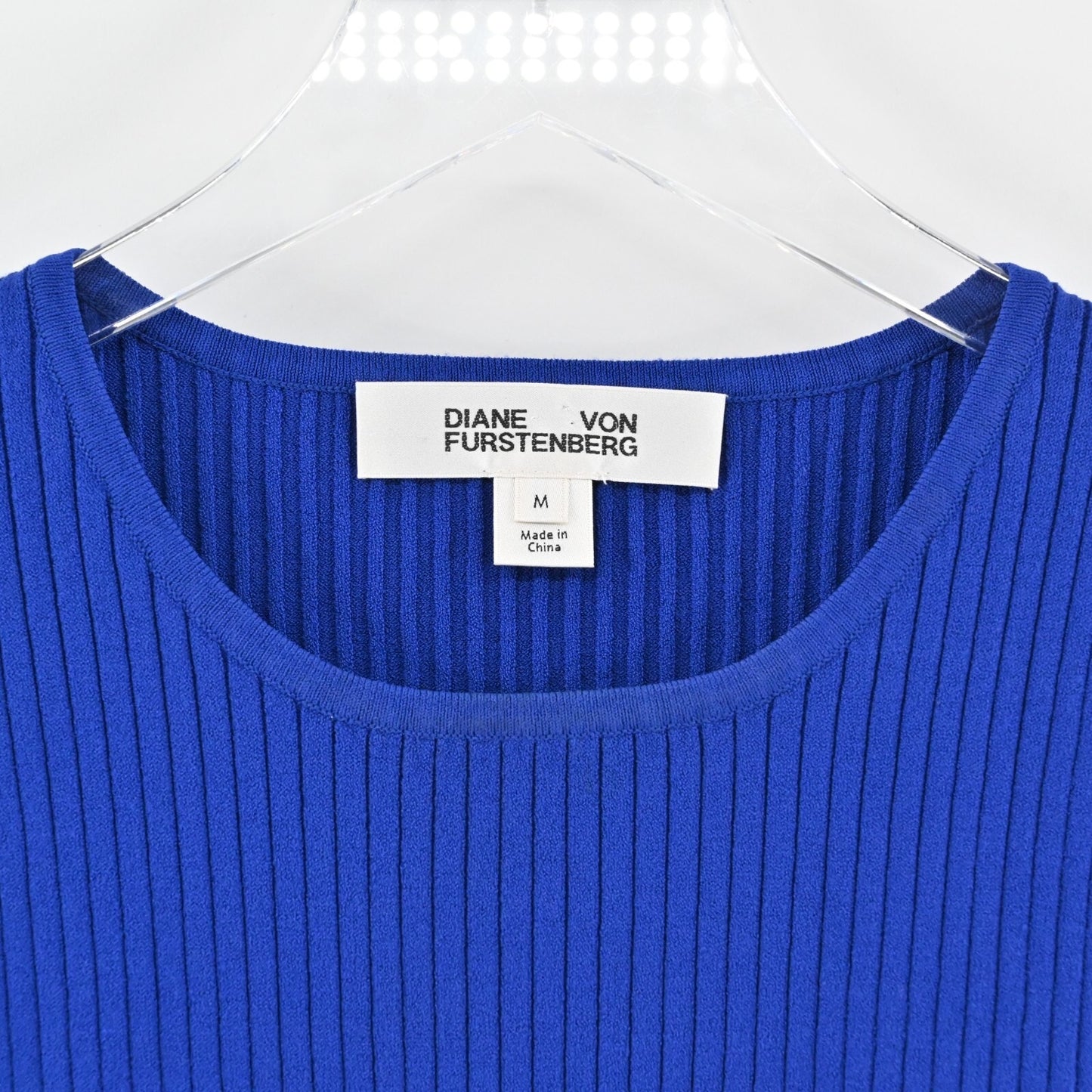 DIANE VON FURSTENBERG Top Womens Size M Cobalt Blue Ribbed Knit Peplum Tank DVF