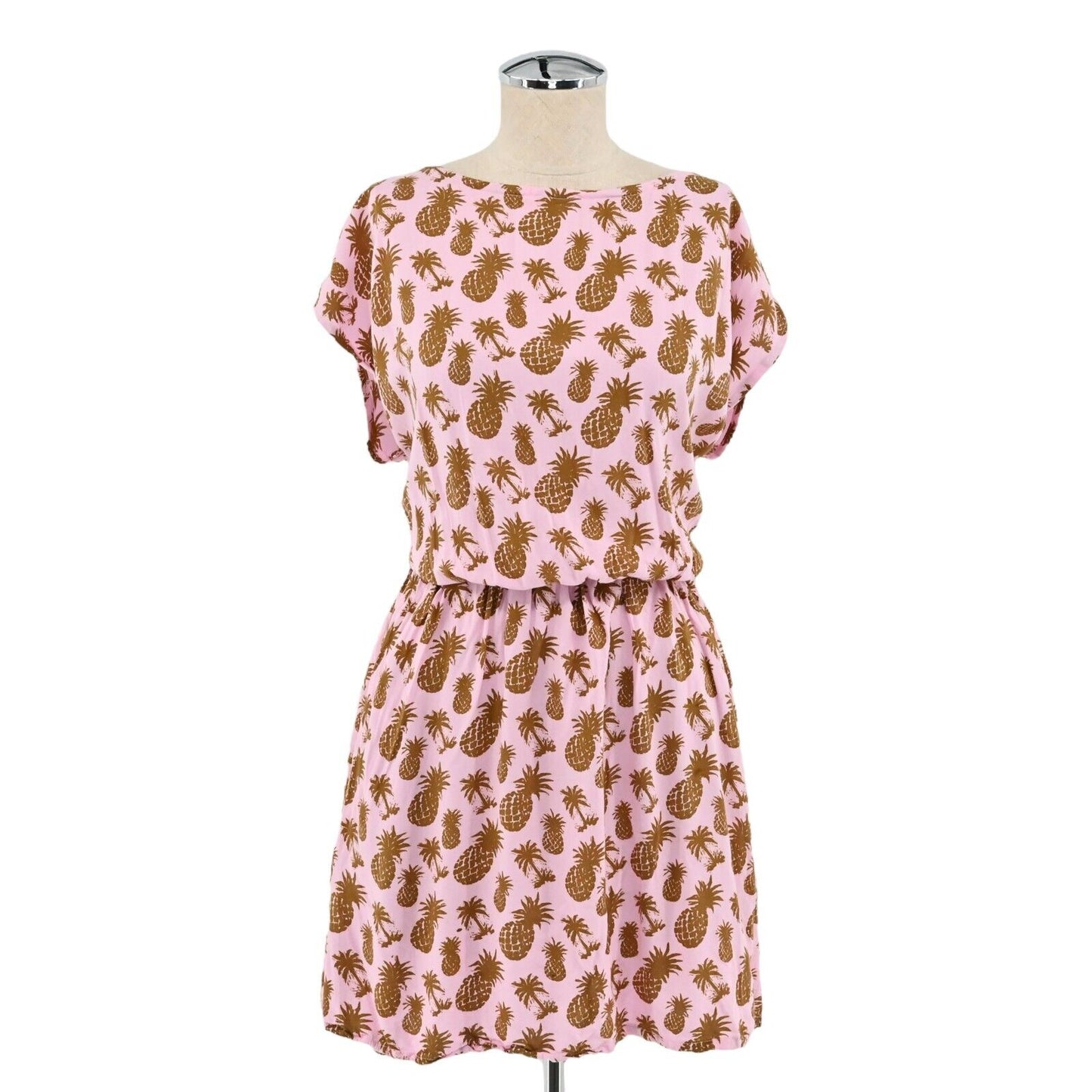 LANI LAU Dress Womens Size M/L Pink Tie Back Stretch Waist Pineapple Print Beach