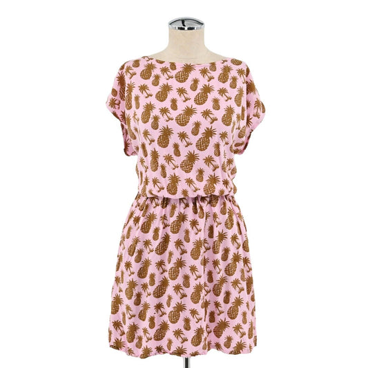 LANI LAU Dress Womens Size M/L Pink Tie Back Stretch Waist Pineapple Print Beach