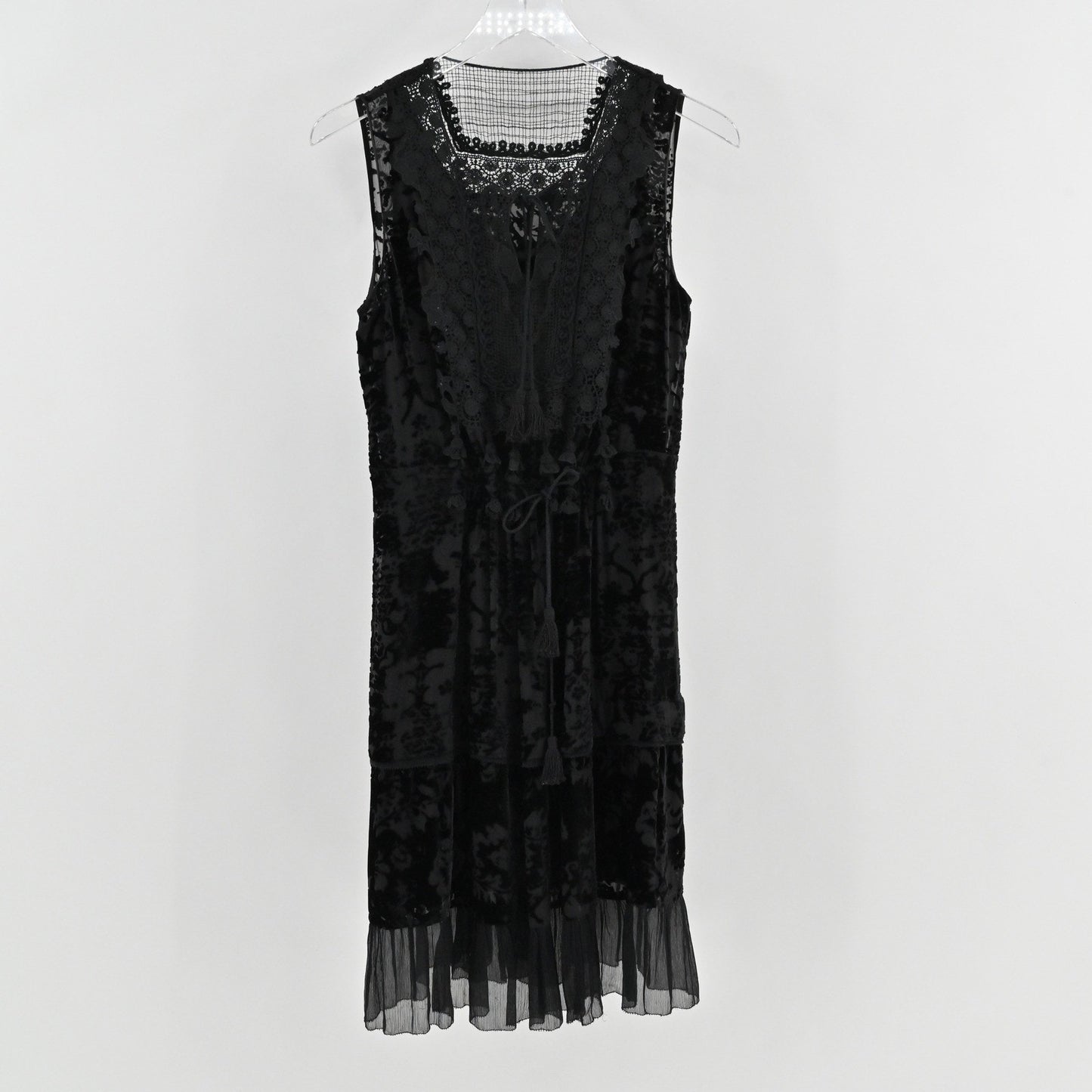 Elie Tahari Velvet Burnout Lace Dress Size XS Dark Romantic Black Witchy Vamp
