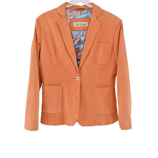 PETER MILLAR Blazer Womens Size M Orange Suede Leather Single Breasted Jacket