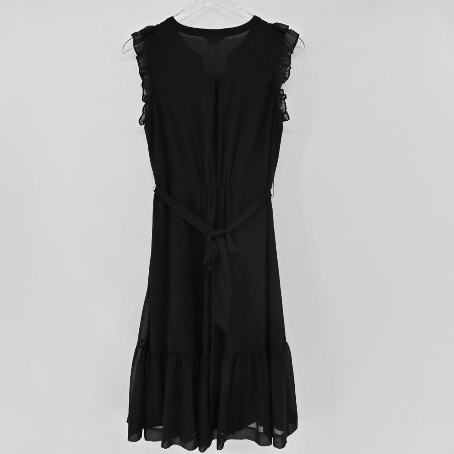 BODEN Dress Womens Sz 8P Black Sleeveless Ruffle Elise Midi Shift ANTHROPOLOGIE