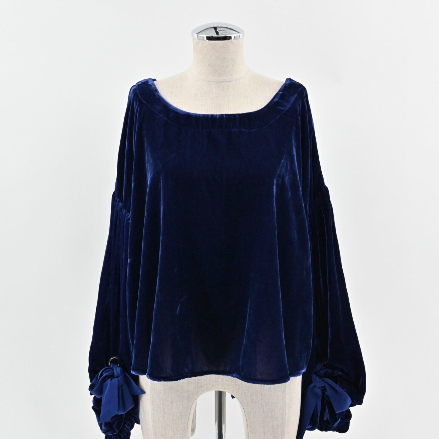 FREE PEOPLE Top Womens Sz M Blue Gimme Some Lovin' Velvet Open Back Blouse Boho