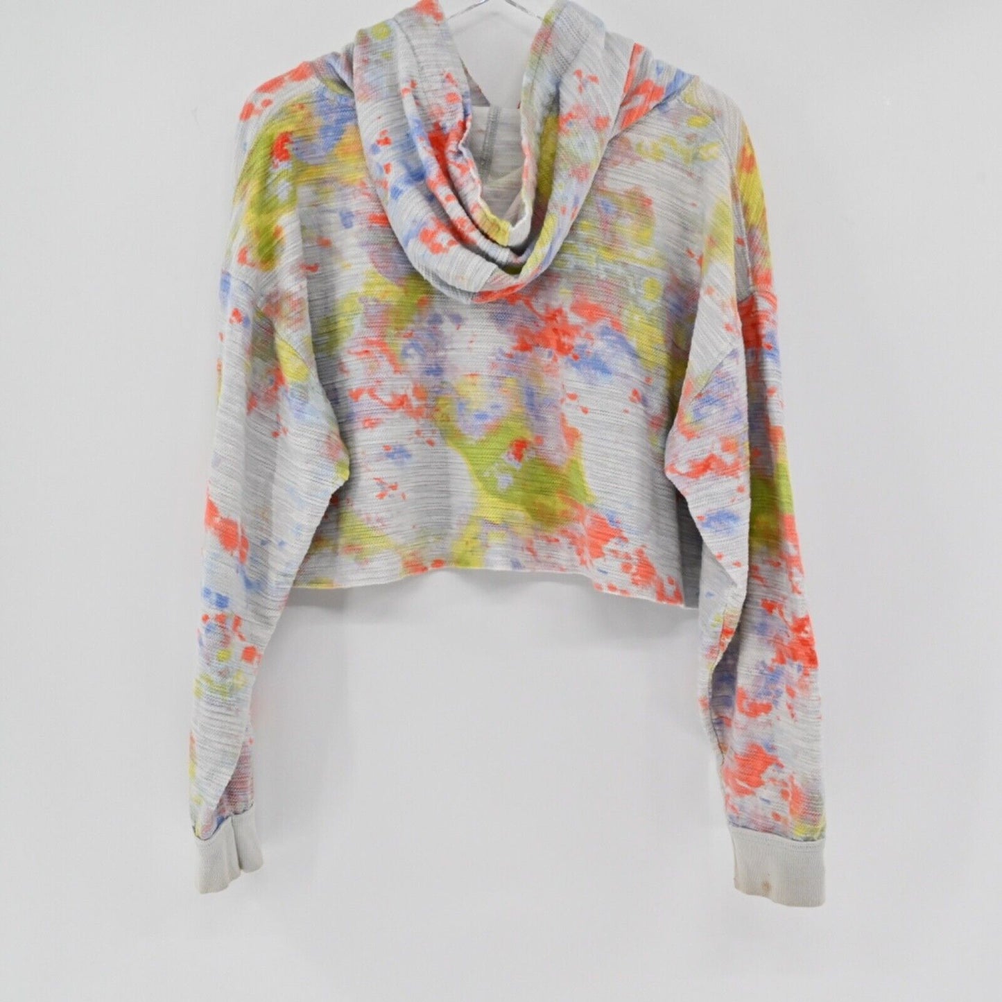 FREE PEOPLE Hoodie Womens Size M Gray Tie Dye 100% Cotton Thinkin About You Crop