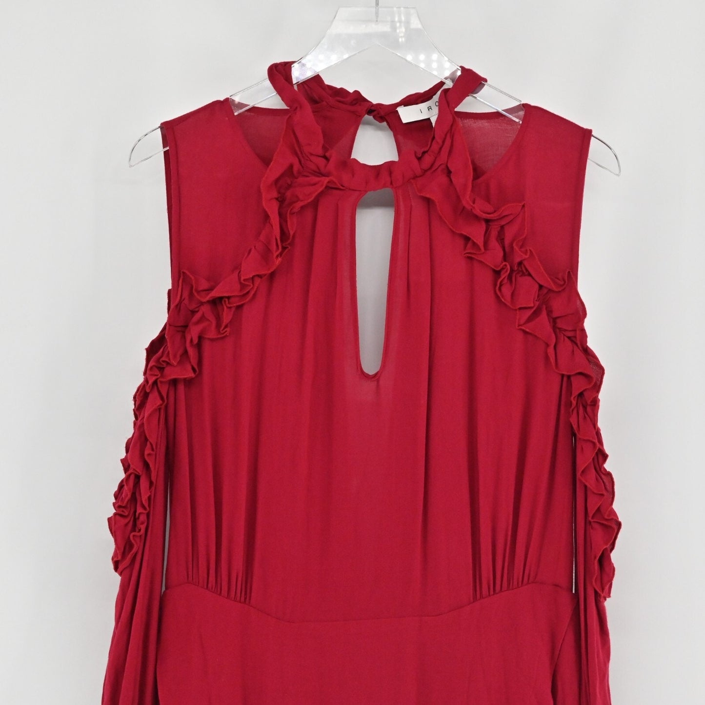 IRO Womens Hanie Cold Shoulder Dress Size 42 XL Red Ruffle Long Sleeve Mini NEW