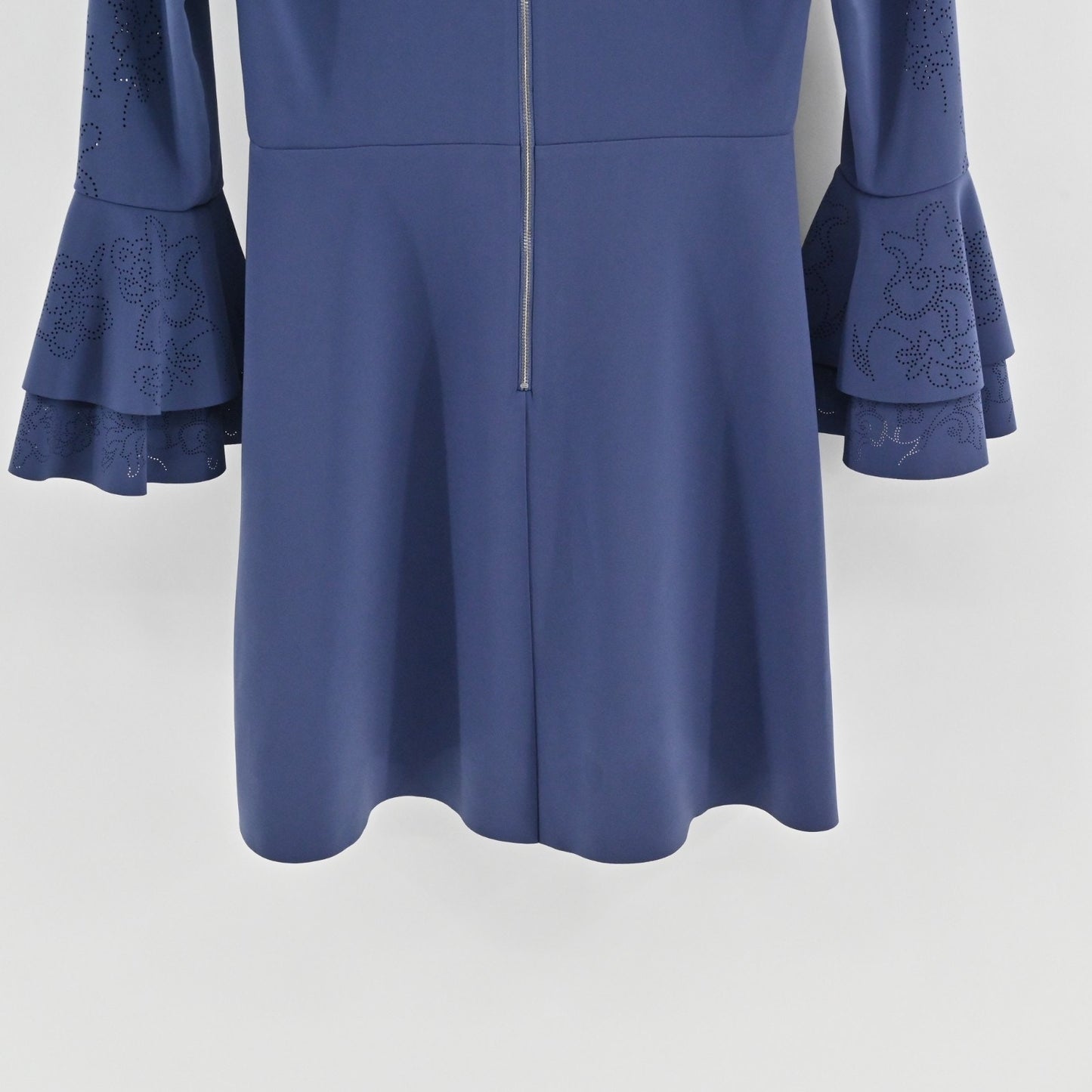 Parker Orlando Blue Dress Size 4 Perforated Detail Bell Sleeve ALine Mini