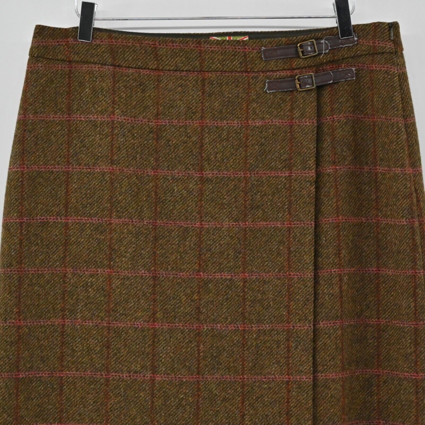 BODEN Skirt Womens Size 12L Brown Plaid Wool British Tweed Equestrian Mini Wrap