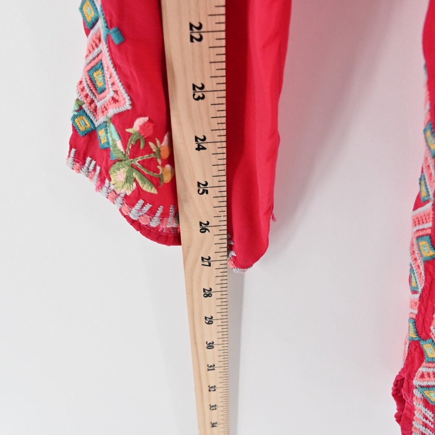 JOHNNY WAS Vanessa Embroidered Top Womens Size L Red Rayon Tunic Boho Blouse