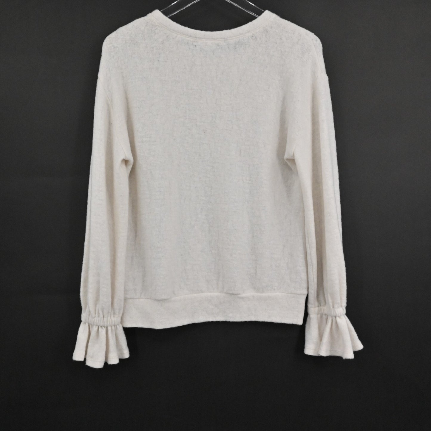 NWOT Anthropologie Sweater Eri Ali Sasha Hacci Top Cream SOFT Ruffle Cozy Size S