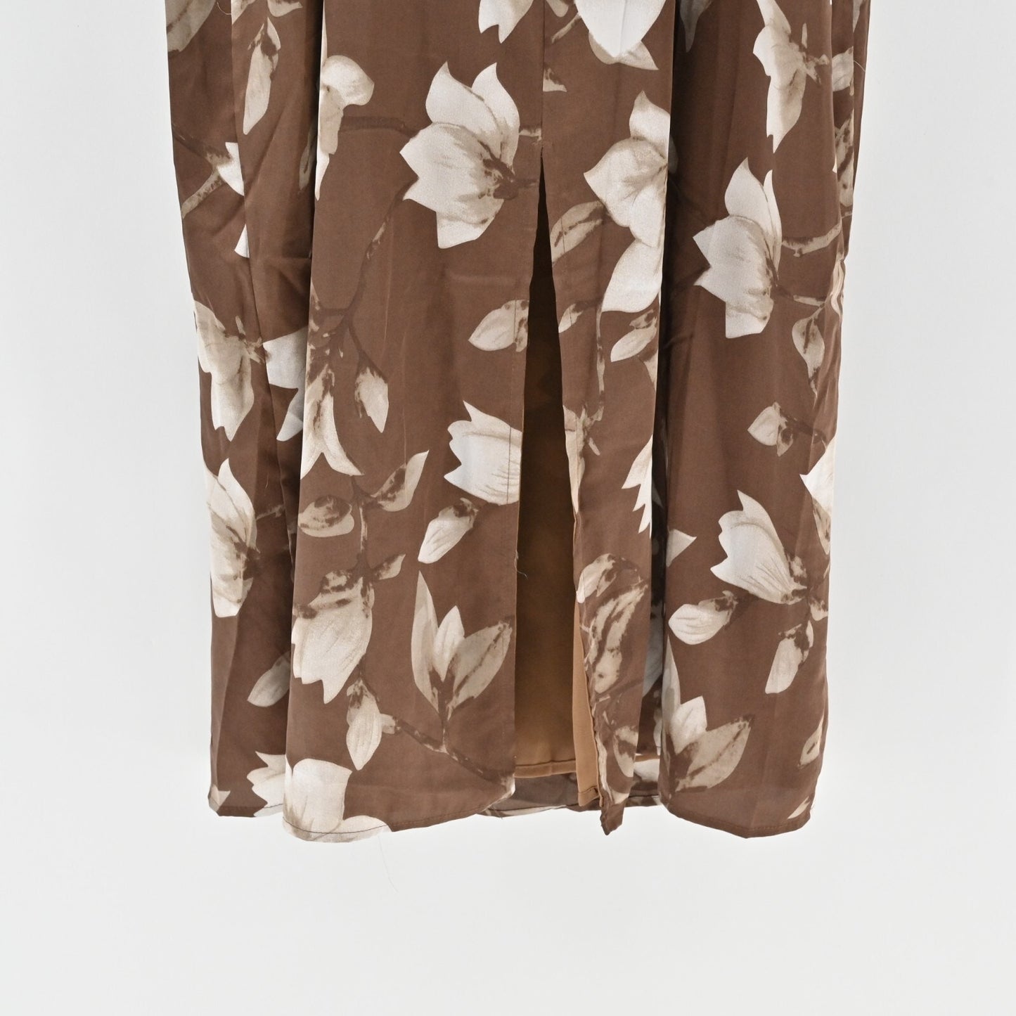 LULUS Midi Dress Size L Naturally Serene Brown Floral Satin Seamed Sleeveless