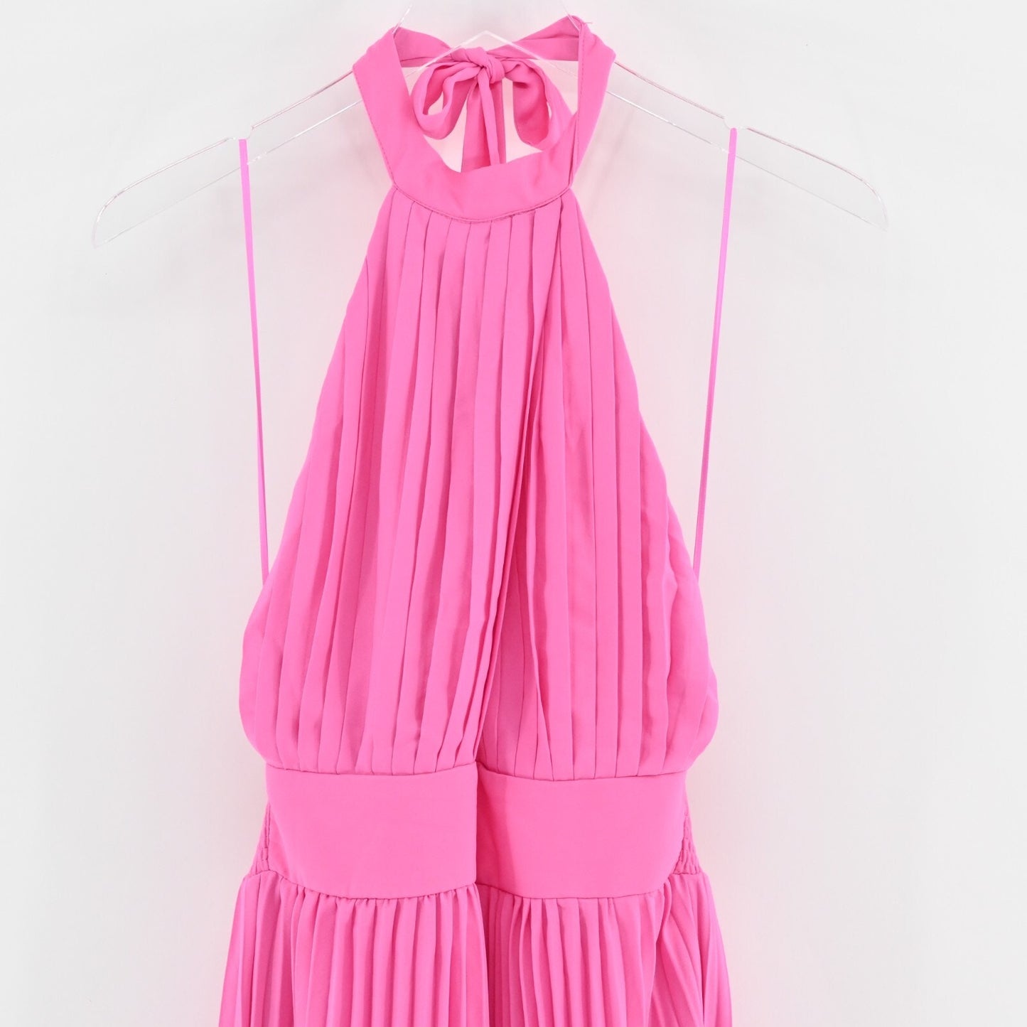 PINK LILY Pleated Maxi Dress Size S Sunny Gleam Accordion Halter Neck Cut Out