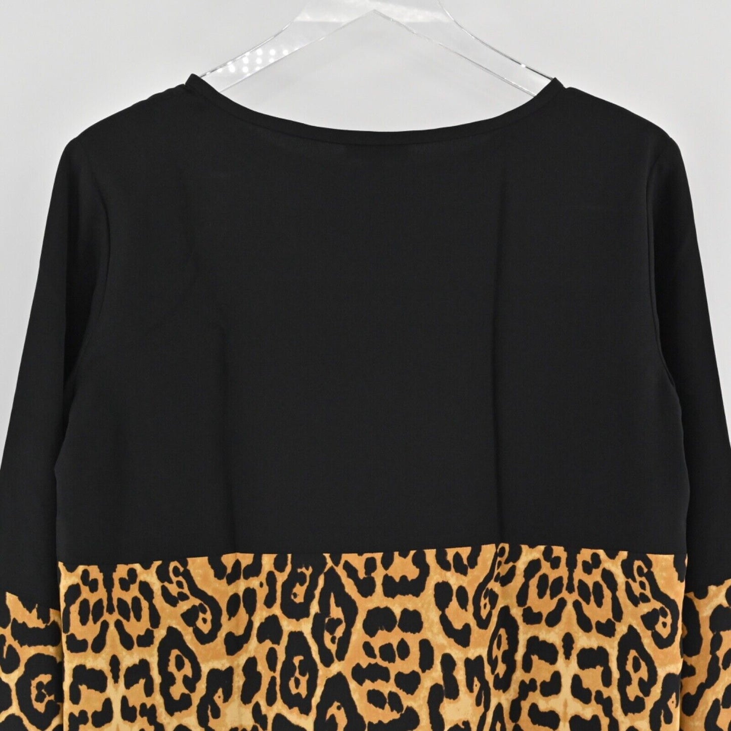 INTERMIX Top Womens Size S Colorblock Black Leopard Print 100% Silk Long Sleeves