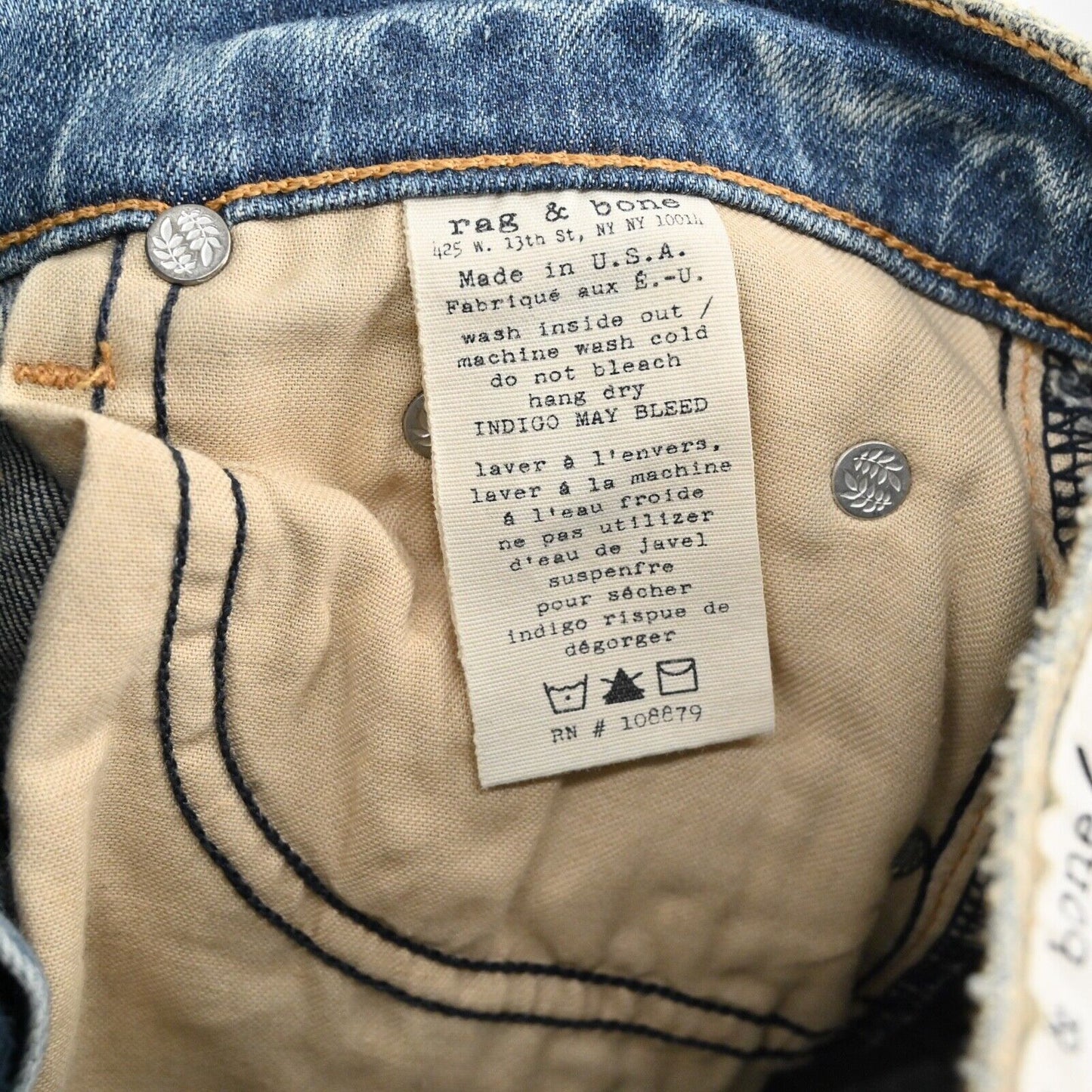RAG BONE Jeans Womens Size 26 Light Wash Distressed Water Street Low Rise Skinny