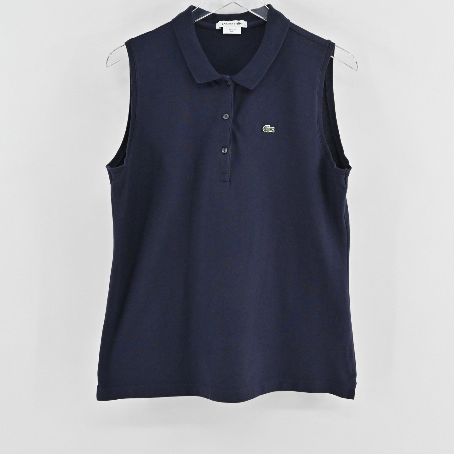 Lacoste Womens Stretch Golf Polo Top Size 46 Navy Cotton Sleeveless UV Protect