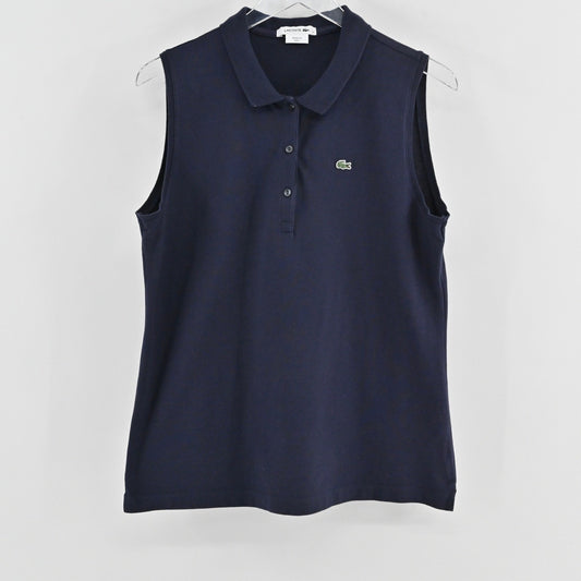 Lacoste Womens Stretch Golf Polo Top Size 46 Navy Cotton Sleeveless UV Protect