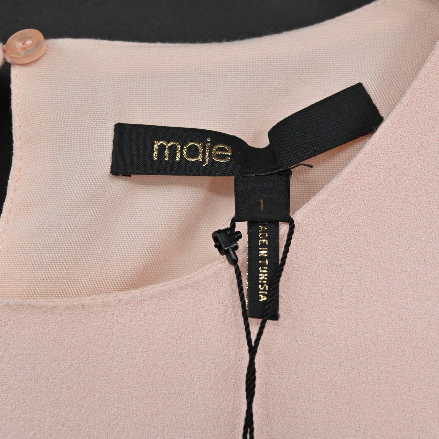 MAJE Womens Lorena Pink Ruffle Top Size S Sleeveless Coquette Black Buttons NEW