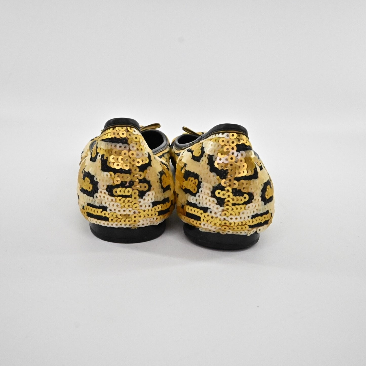 COACH Womens Liah Sequin Bow Ballet Flats Size 6.5 Gold Leopard Print Retro Y2K