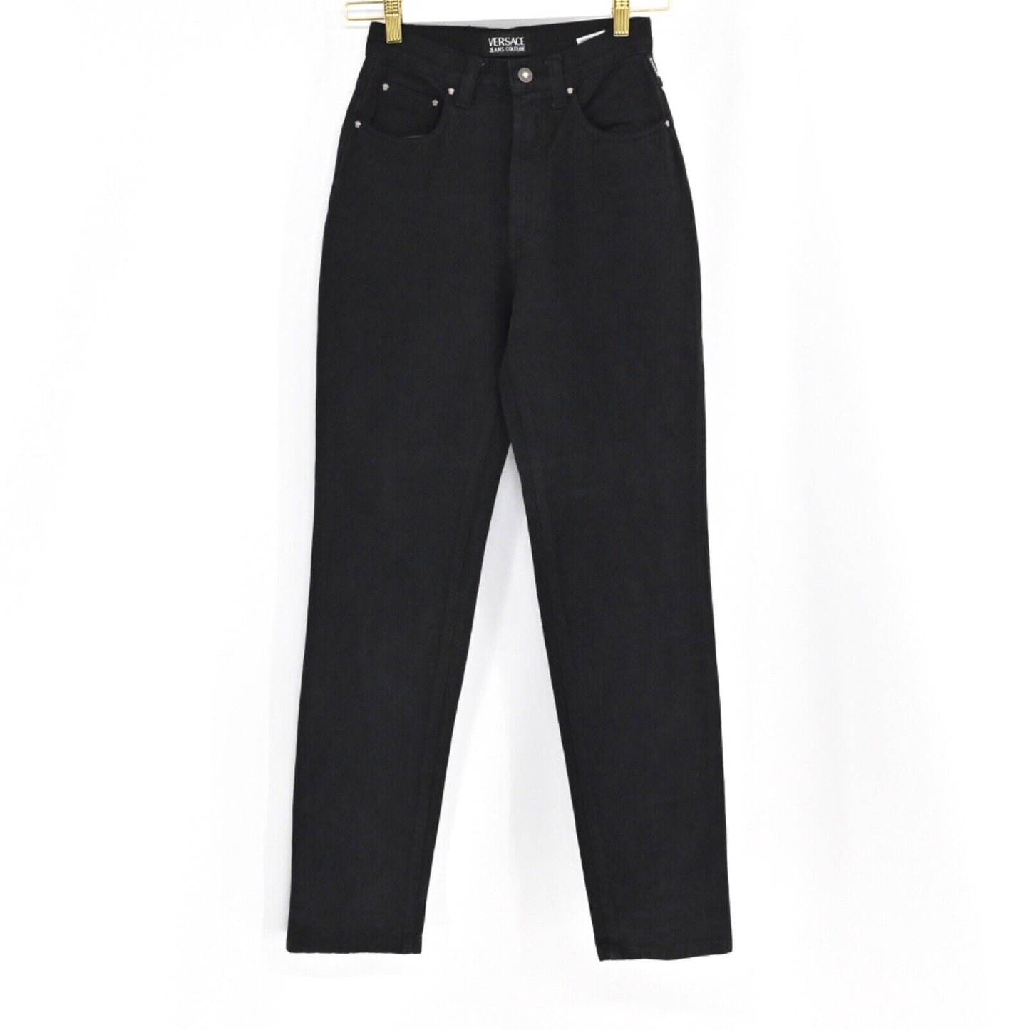 Vtg VERSACE JEANS Womens Sz 26 Black COUTURE High Rise Tapered Mom Cotton 90s