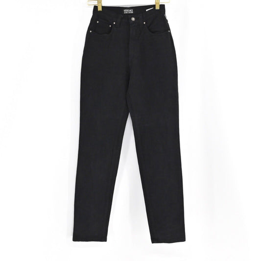 Vtg VERSACE JEANS Womens Sz 26 Black COUTURE High Rise Tapered Mom Cotton 90s