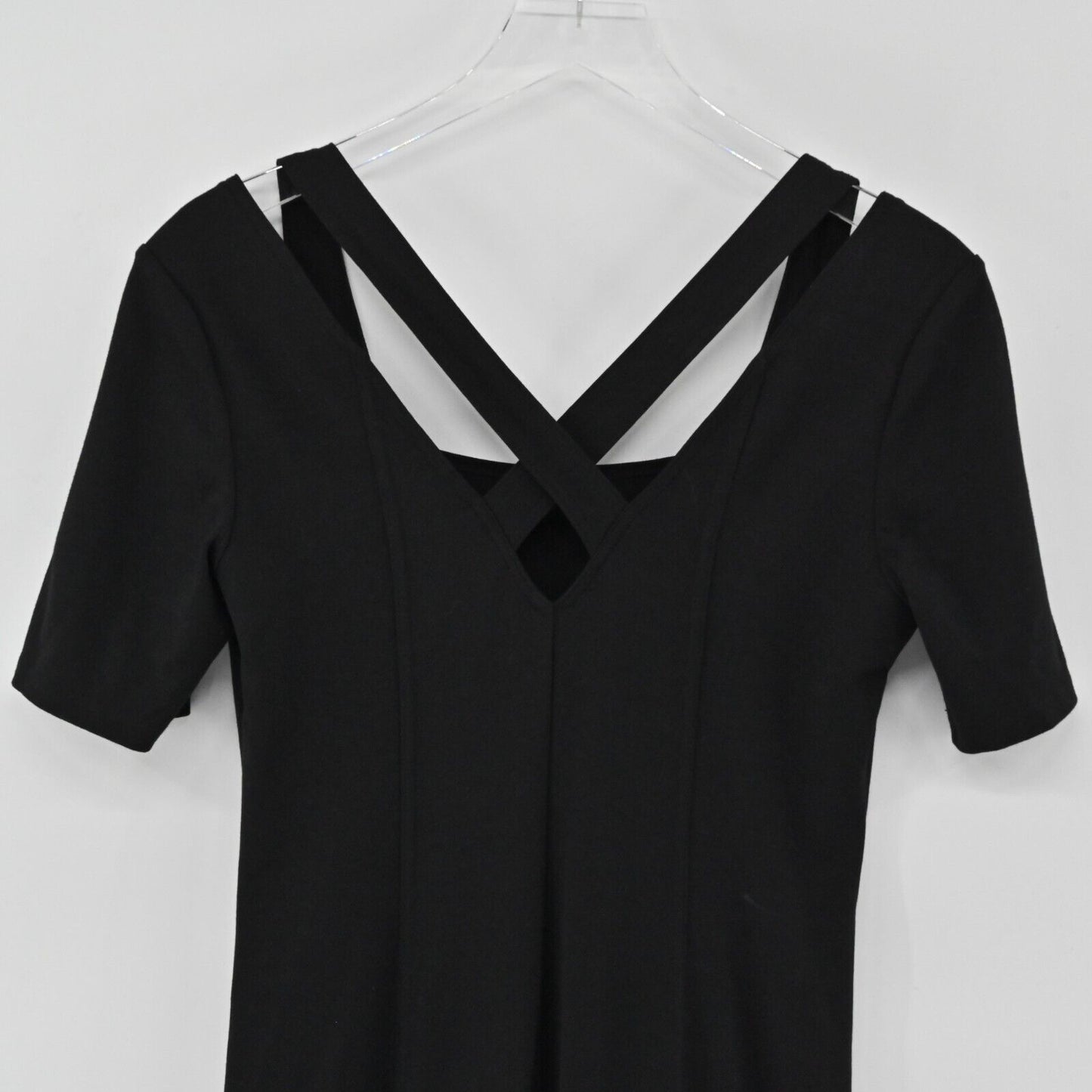 REISS Dress Womens Size M Black Starlet Strappy Cross Back Bodycon Short Sleeve