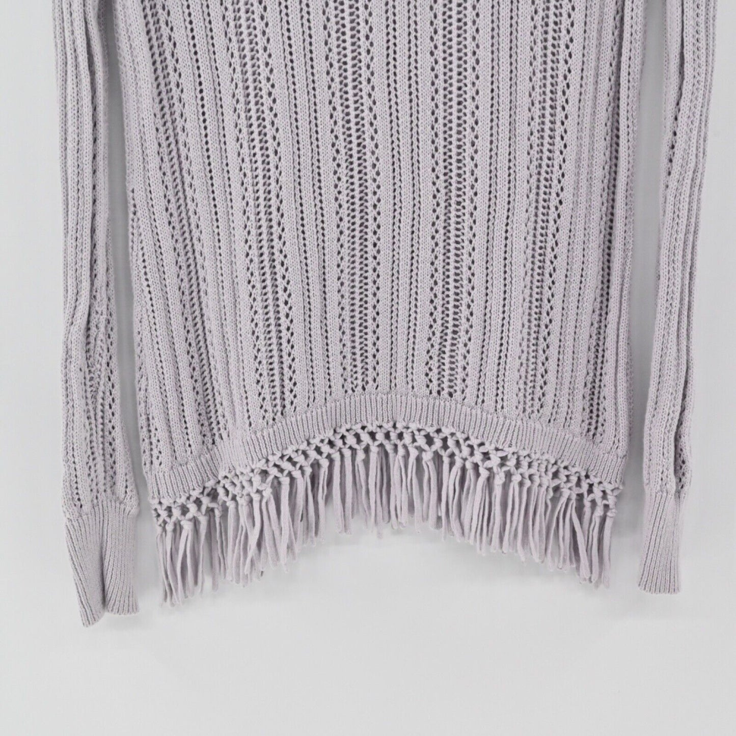 SOFT SURROUNDINGS Sweater Womens Size L Purple 100% Cotton Open Knit Fringe Boho