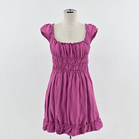 Anthropologie Smocked Waist Mini Dress Dress Size S Linen Tie Back Ruffle Mini