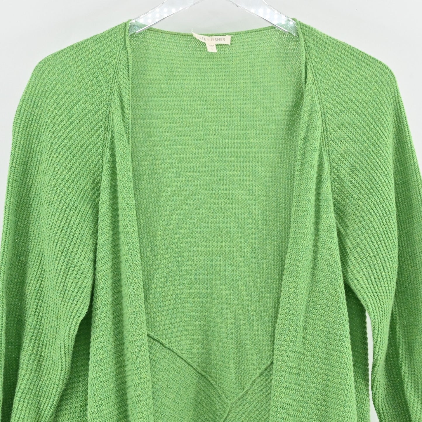 EILEEN FISHER Womens Organic Cotton Cardigan Sweater Sz M Green Knit Open Front
