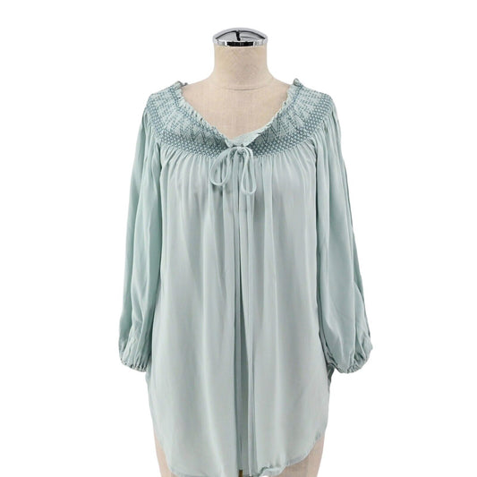 ANTHROPOLOGIE Top Womens Size S Holding Horses Blue Rosario Slit Sleeve NEW