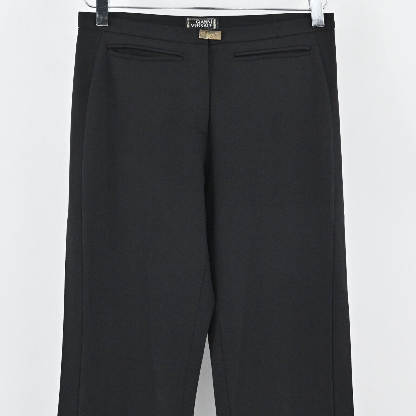 Vtg GIANNI VERSACE Pants Womens Sz 6 Black Wool Blend Mid Rise Straight Leg 80s