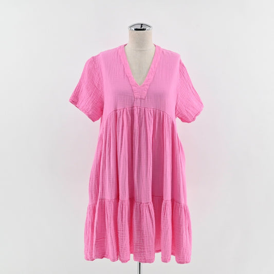 9 Seed Resort El Matador Dress Size S Pink Tiered Cotton Gauze Ruffled Romantic
