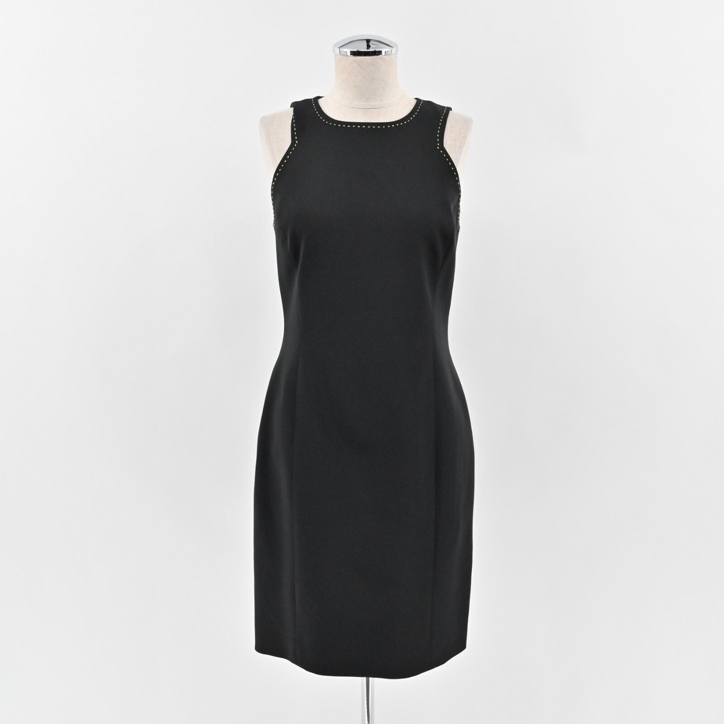 W by WORTH Dress Size 2 Classic Black Sleeveless Yellow Stitch Trim Quiet Luxury