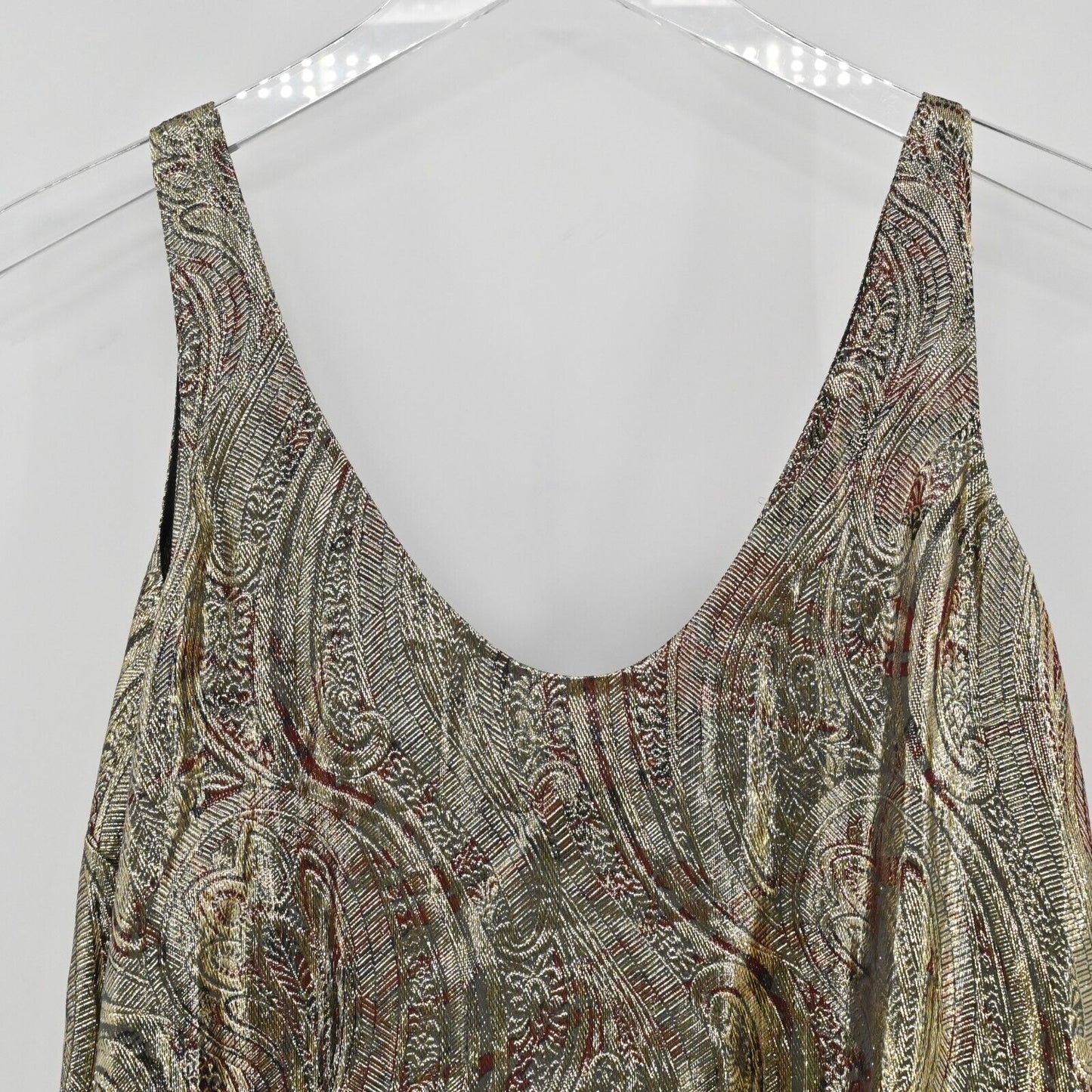 J CREW Top Womens Size 00 Cate Cami Metallic Paisley Print V Neck Silk Tank NEW