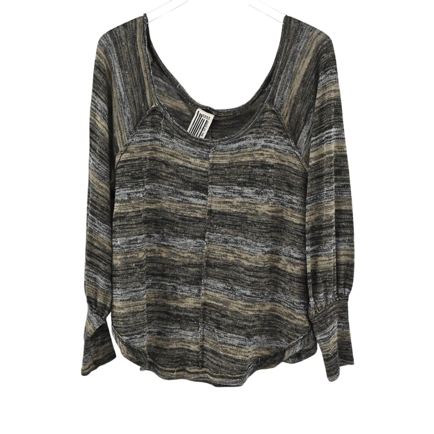 FREE PEOPLE Top Womens Size XS Black Brown Space Dye Stripe Oversized Knit USA