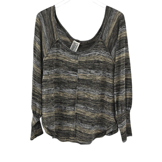 FREE PEOPLE Top Womens Size XS Black Brown Space Dye Stripe Oversized Knit USA