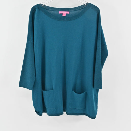LILLY PULITZER Womens Cobo Boatneck Inky Sweater Size M Tidal Blue Metallic Knit