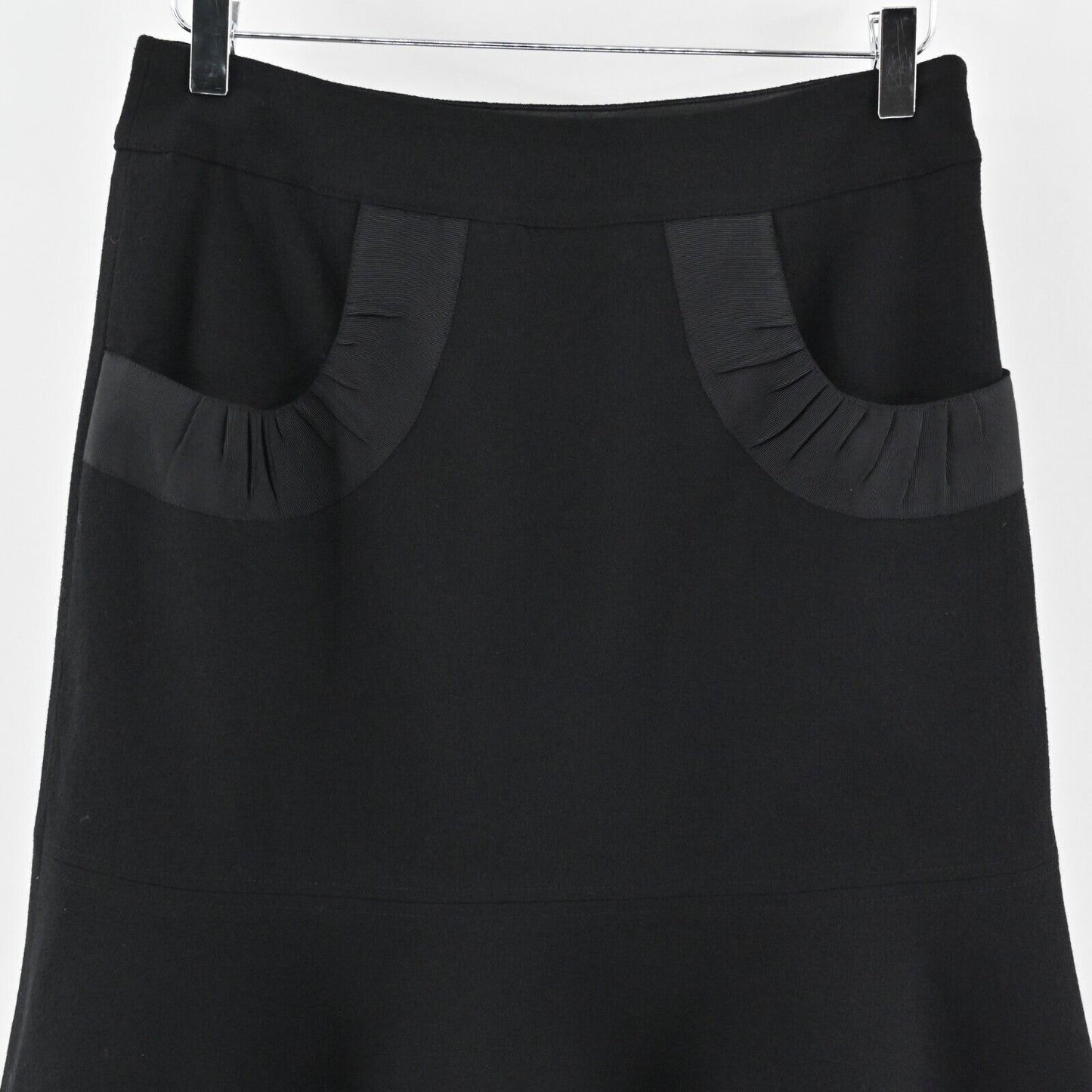 ETCETERA Skirt Size 4 Classic Solid Black Wool Flared Flounce Lined Front Pocket