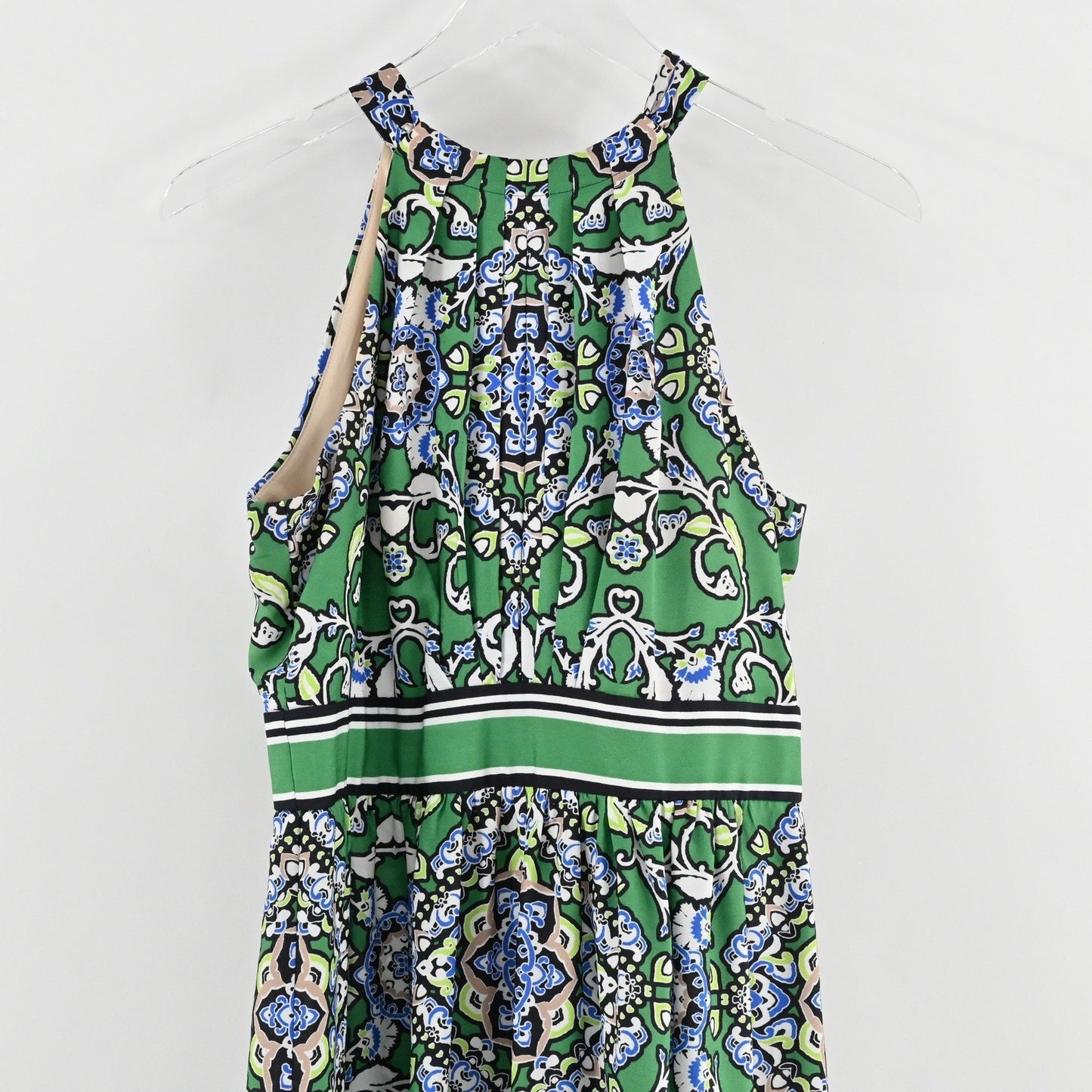 Jessica Howard Floral Damask Halter Maxi Dress Size 10 Green Boho Sleeveless