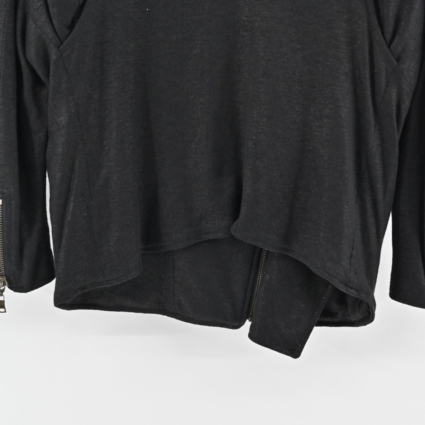 MONROW Jacket Womens Size M Black Linen Moto Asymmetrical Zip Front Rocker Chic