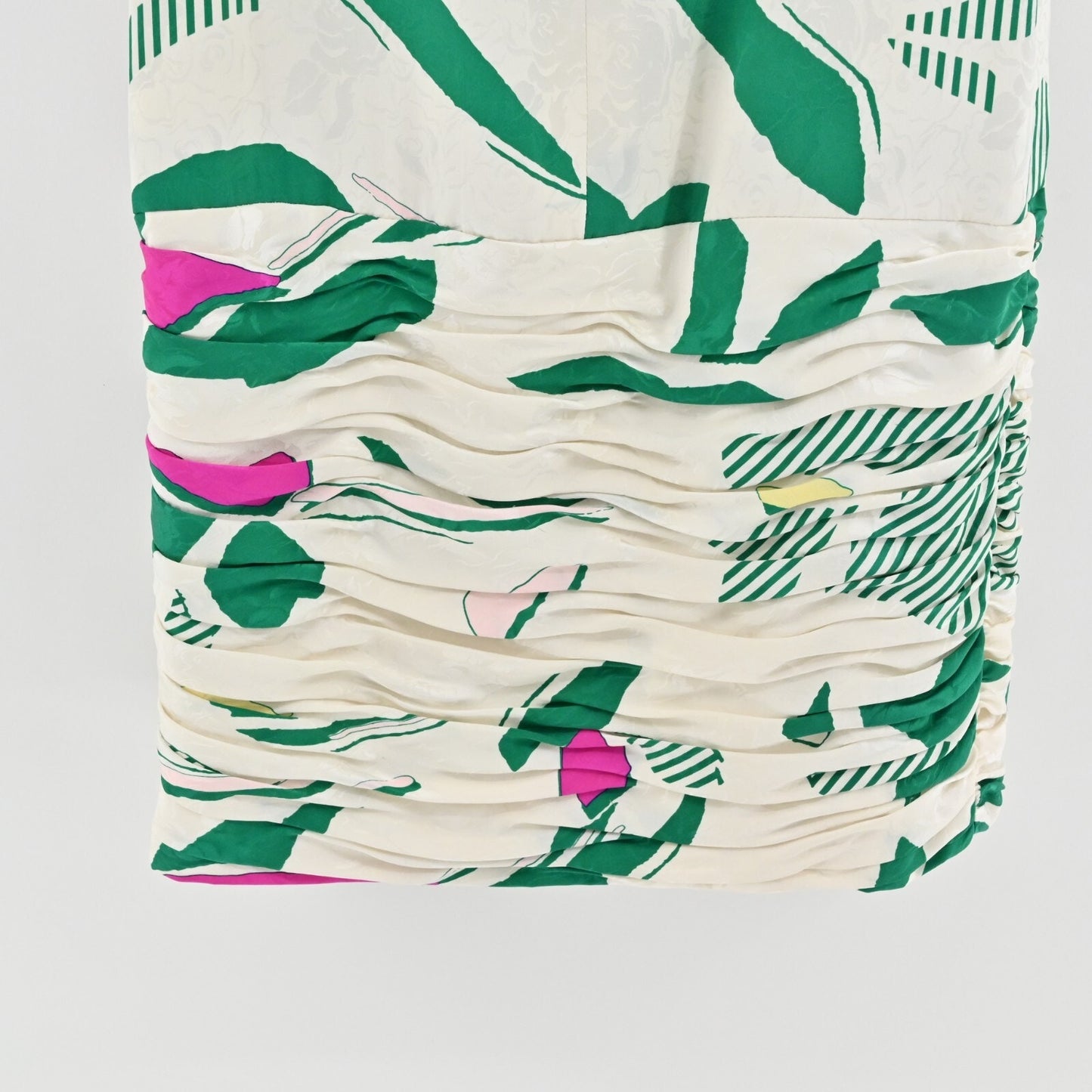 Vtg Cocktail Dress Sz L White Floral Silk Puff Sleeve Ruched Square JAYNA 80s