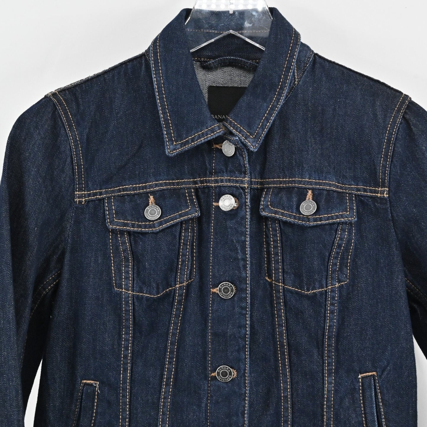 BANANA REPUBLIC Womens Embroidered Tiger Jacket Size XS Blue Denim Button Patch