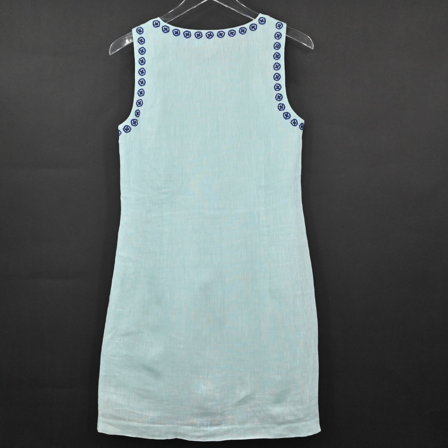 VINEYARD VINES Embroidered Beaded Shift Dress Sz 6 Blue Linen Cotton Sleeveless
