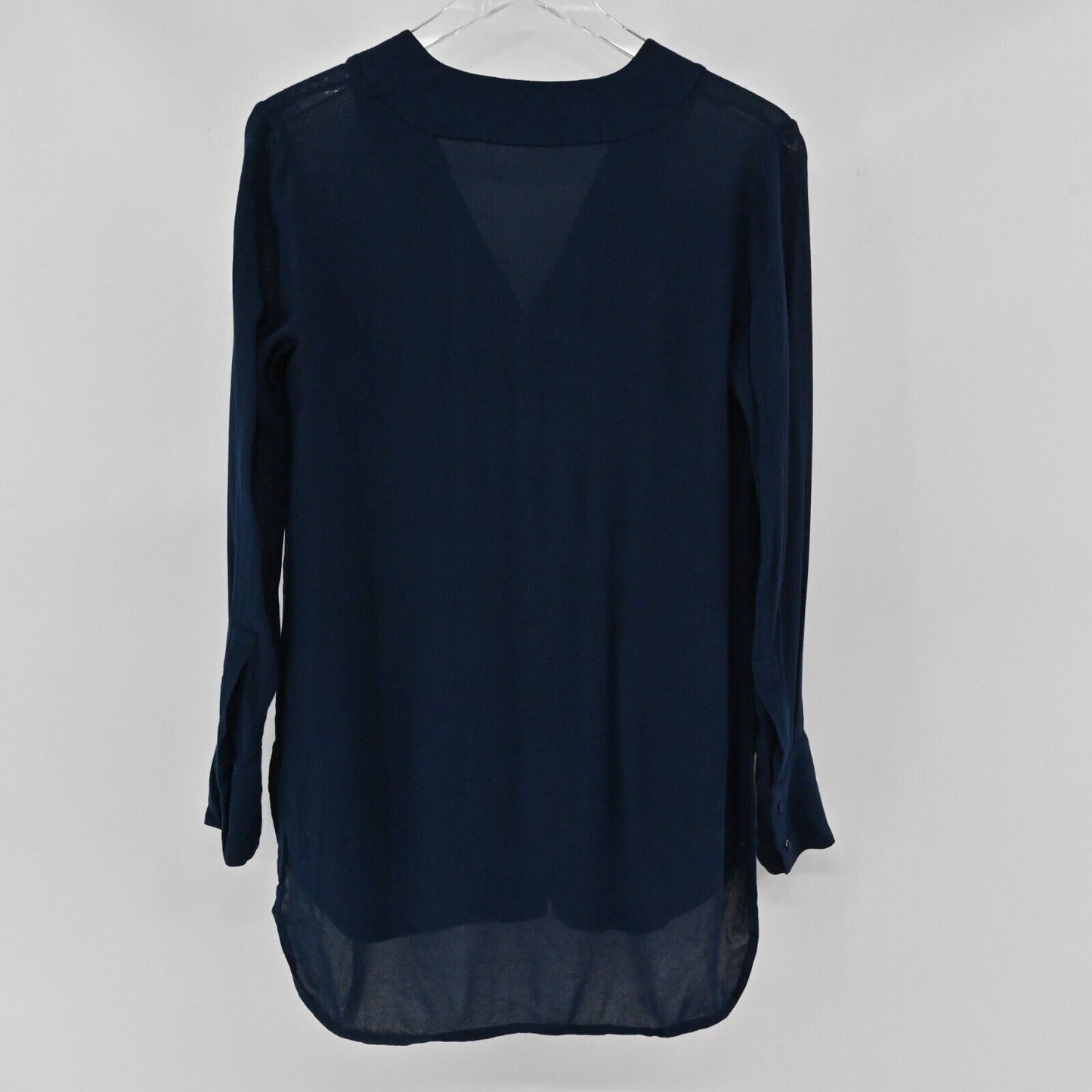 VINCE Top Womens Sz XS Long Sleeve Dark Navy Blue Split Neck Lightweight Blouse