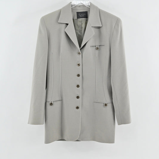Vtg Cynthia Steffe Womens Wool Blazer Size 6 Gray Longline Jacket Button Front